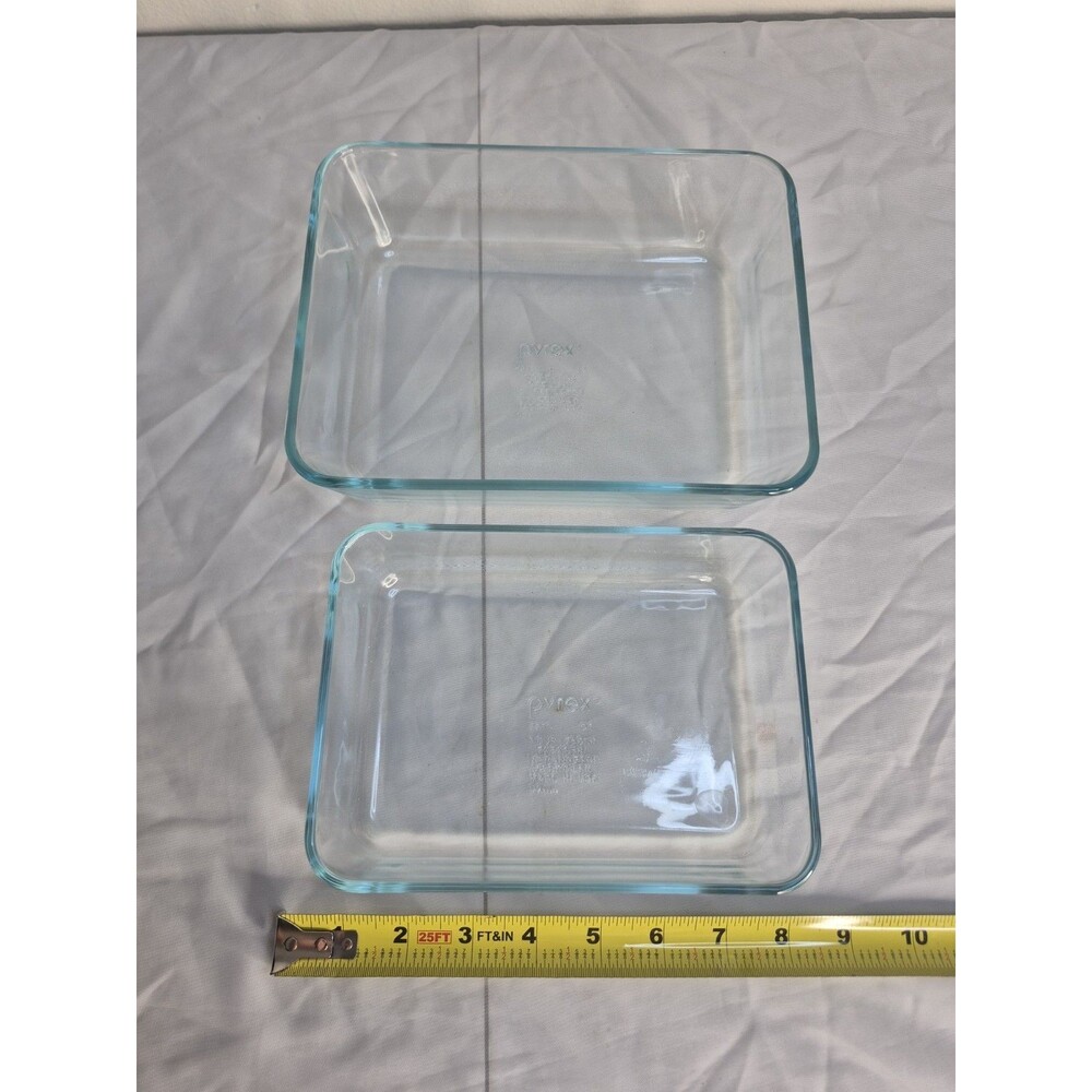 Pyrex 7210 & 7211 Clear Glass Baking Dish Set 3 Cup 6 Cup USA Ovenware AQUA TINT